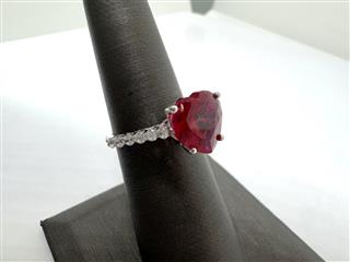 925 Sterling Silver Red Heart Stone Ring SZ: 5.5 - 2.9G!